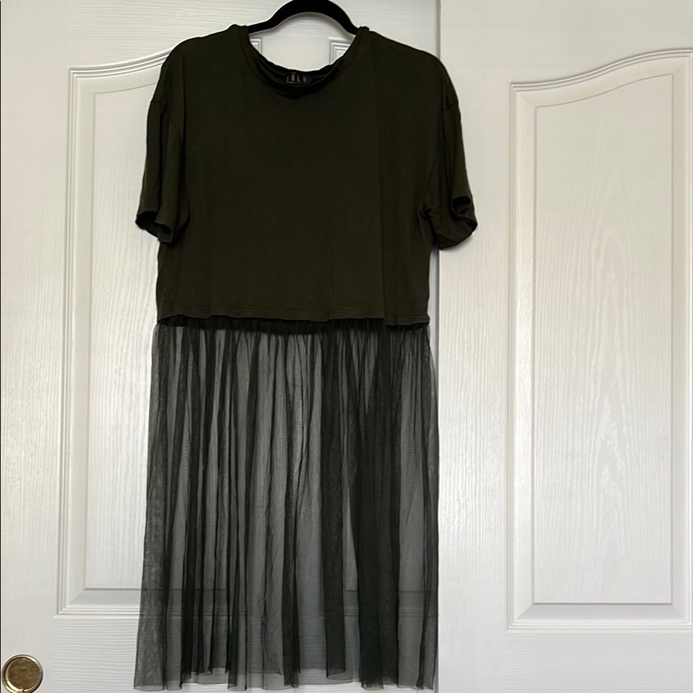 Elegant Olive Green Sheer Dress